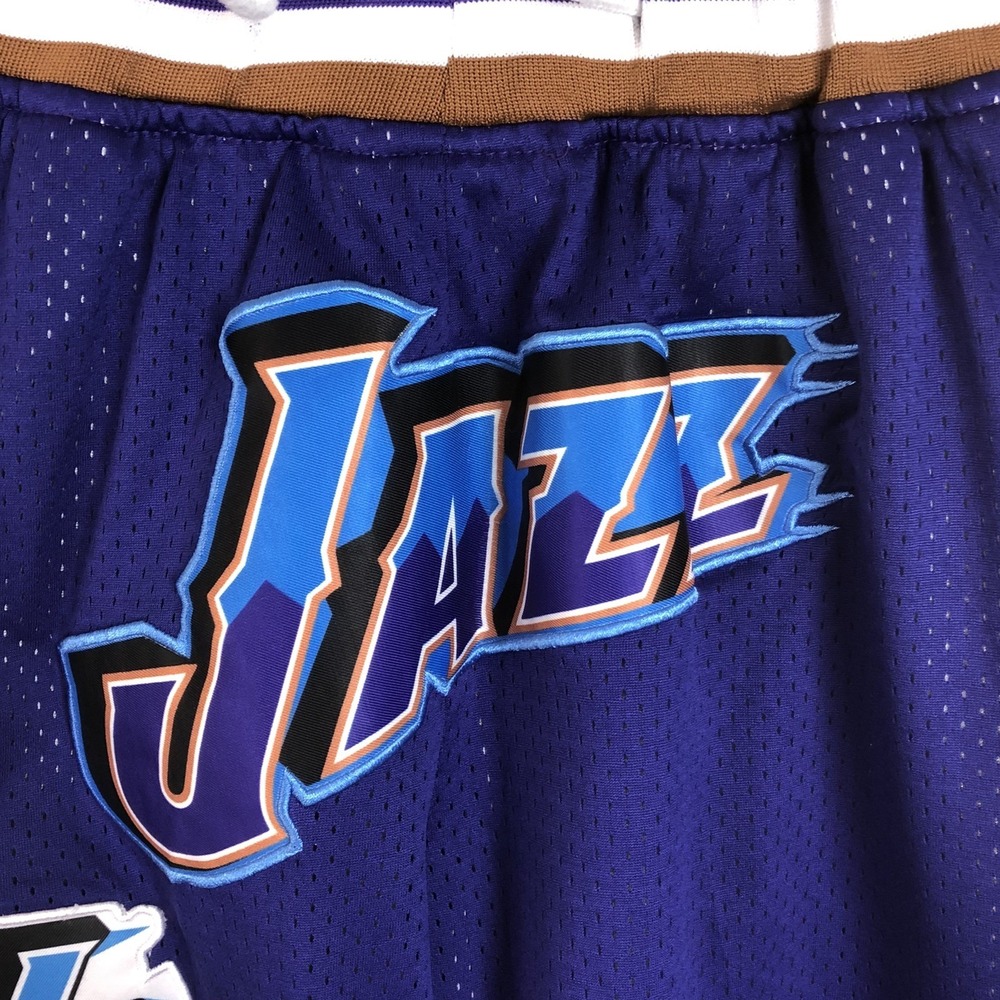 Utah Jazz Just Don 1996-97 Embroidered Print Basketball Shorts Sz S Purple NBA - Picture 2 of 15